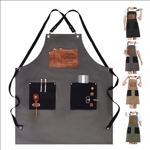 Cotton Canvas Work Apron With PU Leather Pockets